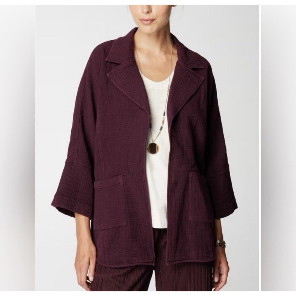 NWT J. Jill Pure Jill Burgundy Relaxed Gauze Open Blazer 100% Cotton 2X NEW $129